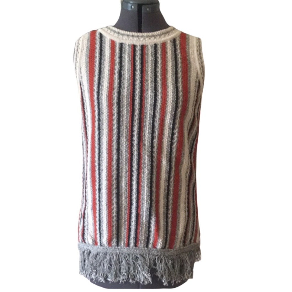 Massimo Duti Sleeveless Striped Knit Top with Fringe Size Small